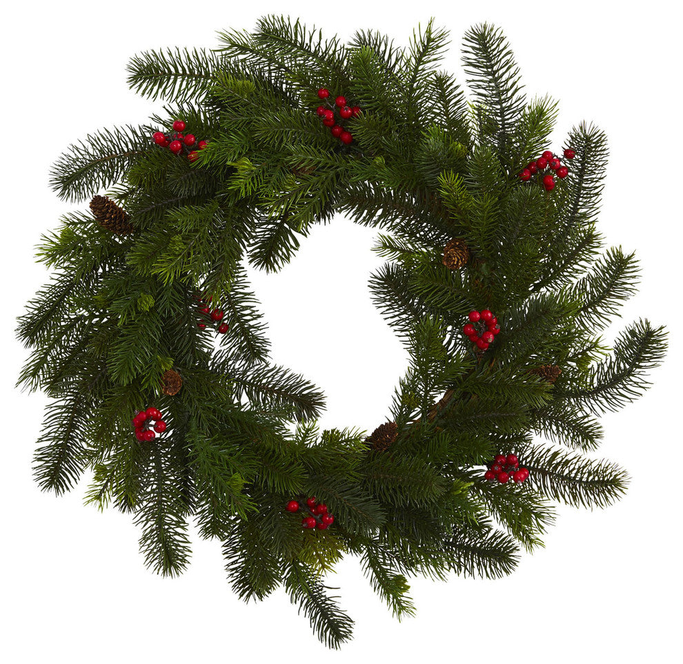 24" Pine and Berry Wreath