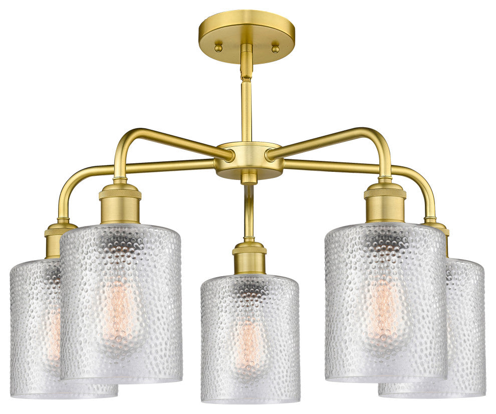 Cobbleskill 5-Light 23" Stem Chandelier, Satin Gold Finish, Clear Shade