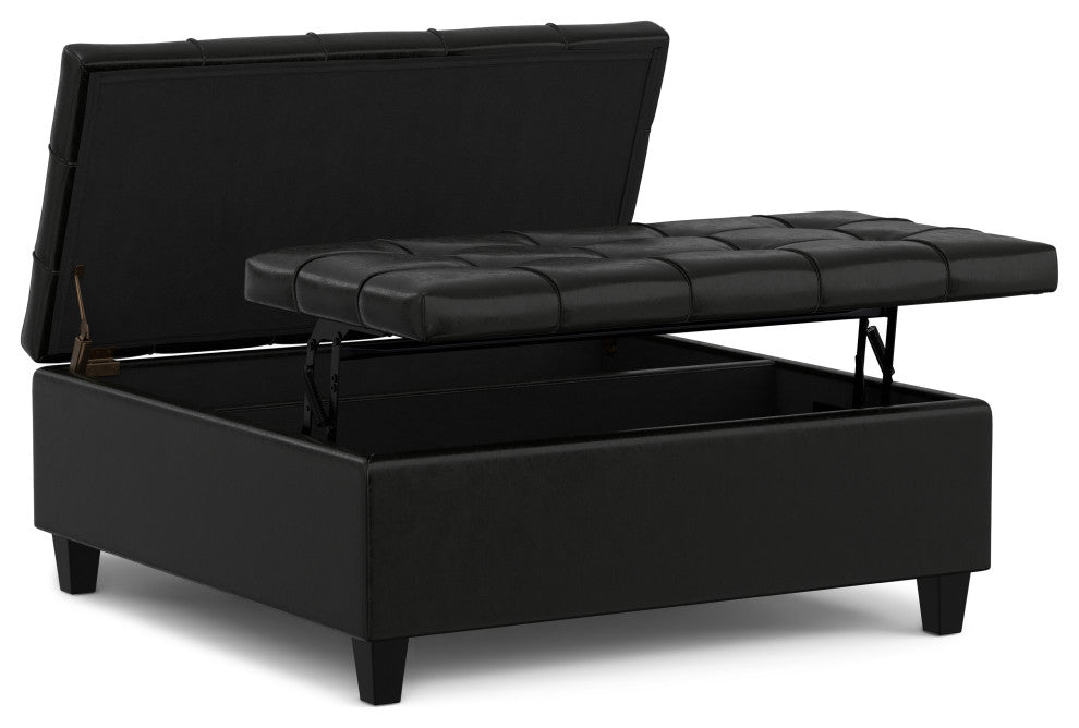 Harrison Large Square Coffee Table Storage Ottoman, Midnight Black