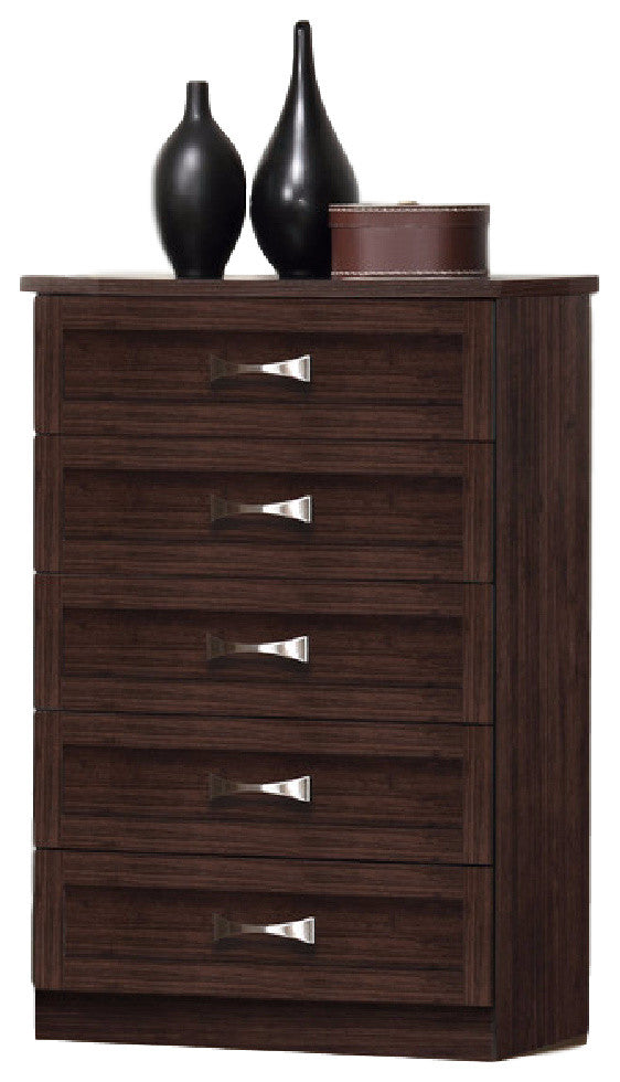 Colburn 5-Drawer Dark Brown Finish Wood Tallboy Storage Chest