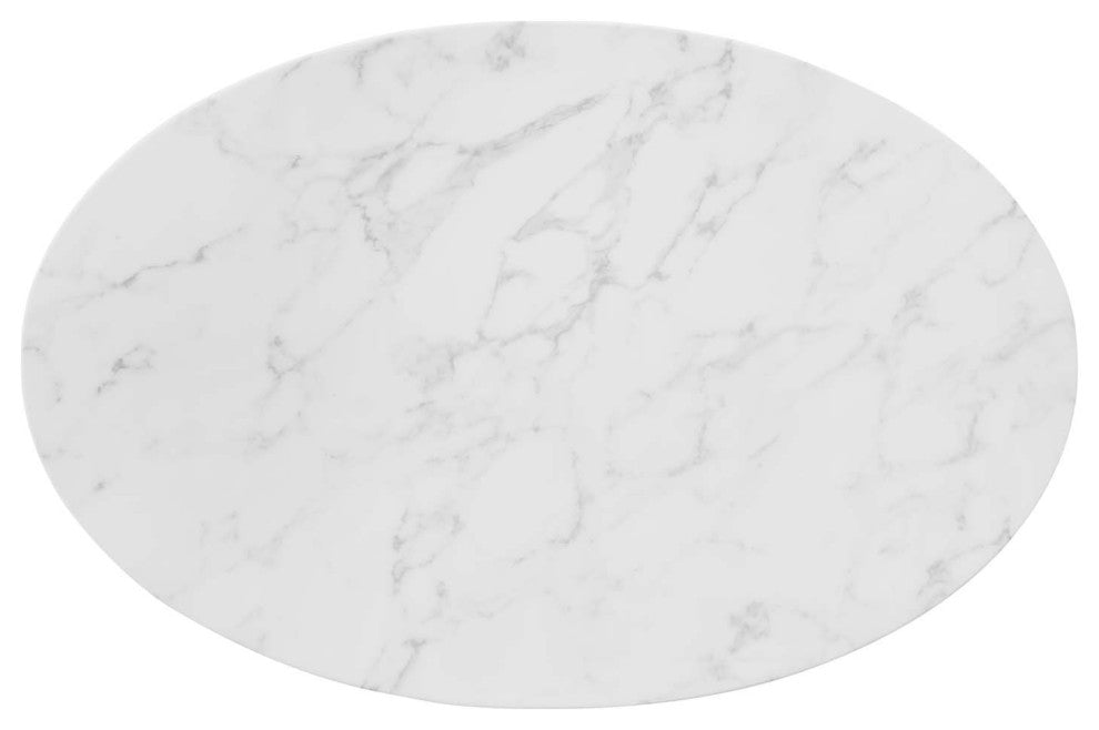 Dining Table, Oval, Artificial Marble, Metal, Gold White, Cafe Bistro Restaurant