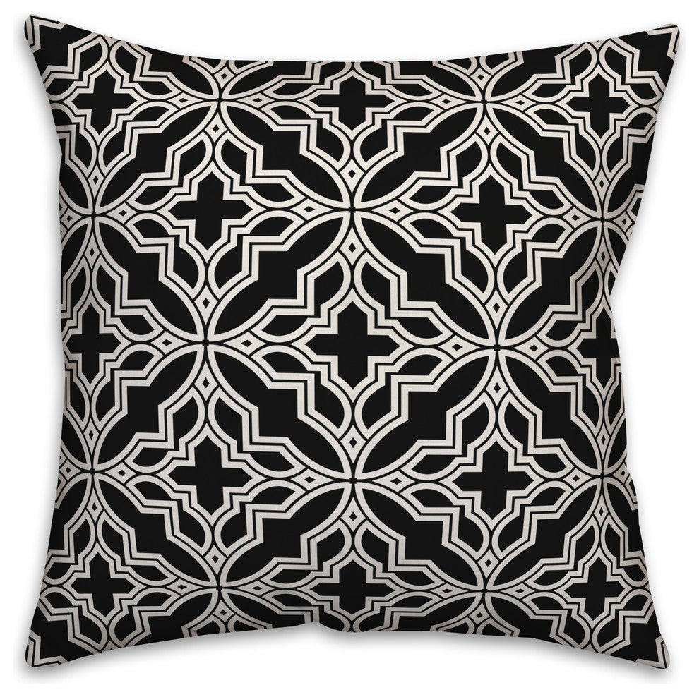 Black and White Geo Quatrefoil 20x20 Throw Pillow Cover