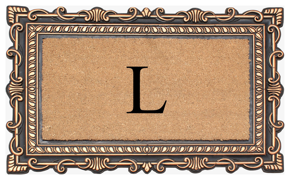 Carson Bronze/Beige Rubber And Coir 24"x36", Monogrammed Doormat, L