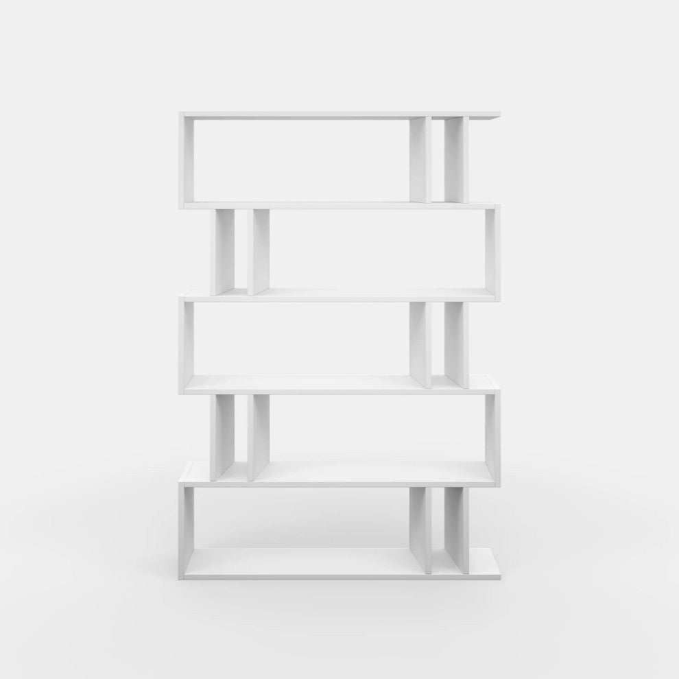 Modern Bookcase, Wooden Construction With Open Comparments, White