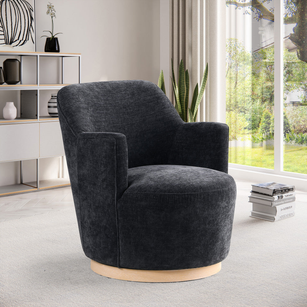 Clarita Swivel Accent Chair, Black, Chenille Fabric