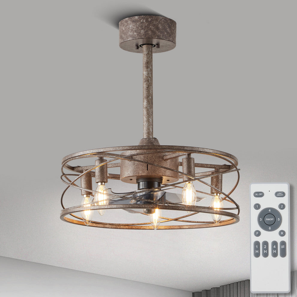 18" Black Industrial Reversible Ceiling Fan with Metal Cage Shade and Remote