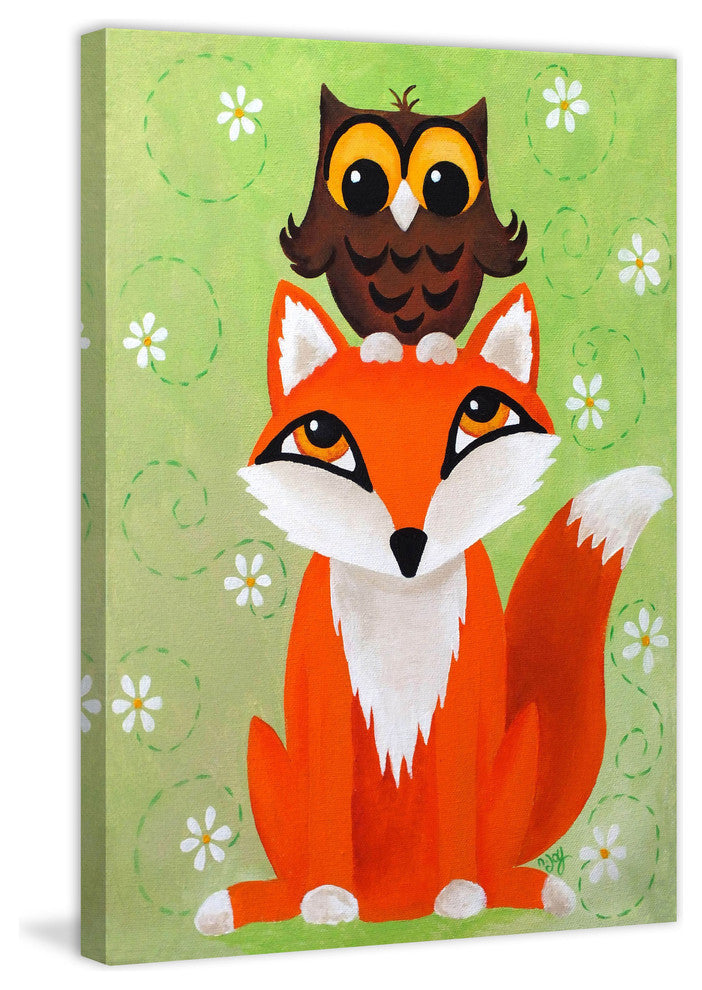 Marmont Hill, "Owl on Fox" by Nicola Joyner Painting on Wrapped Canvas, 12x18