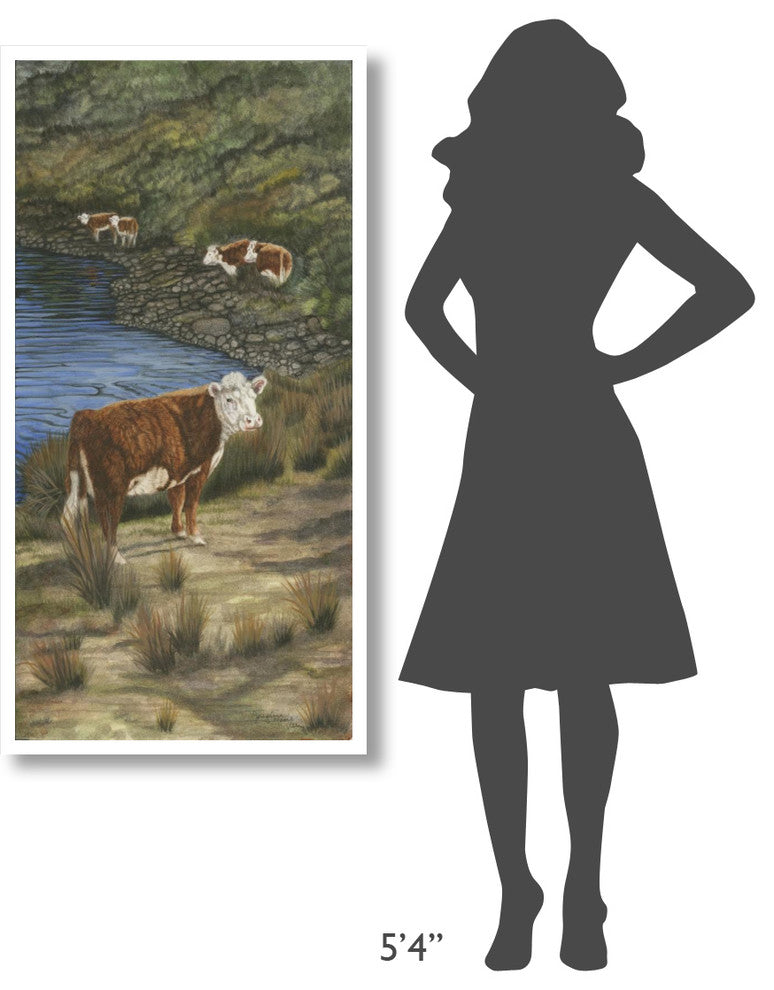 "Cattle by the River" Digital Paper Print by Jacquie Vaux, 26"x50"