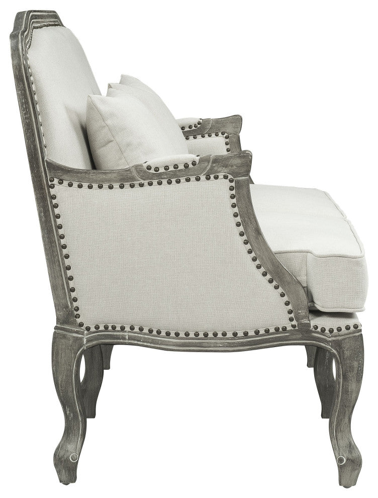 Lv01131 Loveseat With 2 Pillows, Cream Linen and Brown Finish Tania