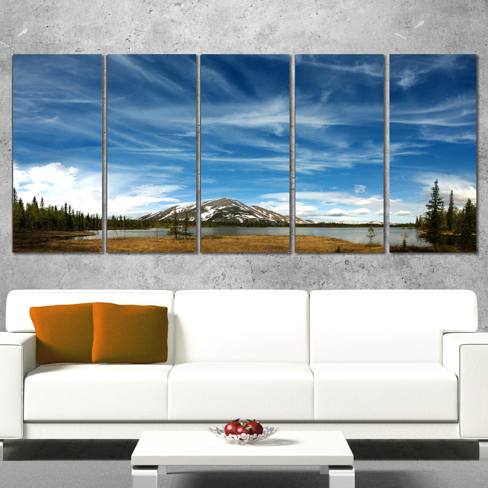 "Mountain and Lake Under Blue Sky" Wall Art, 60"x28", 5-Panels