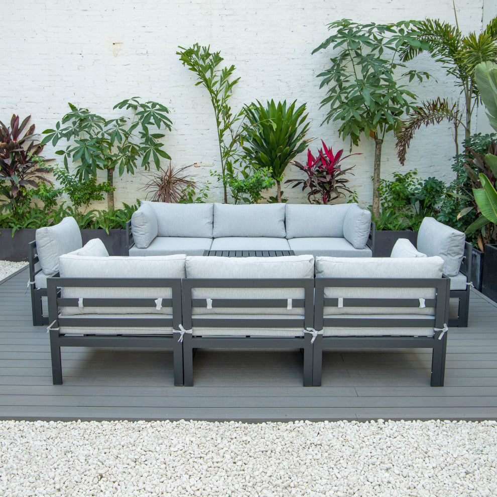 Chelsea 9-Piece Outdoor Patio Sectional With Coffee Table Set, Light Grey