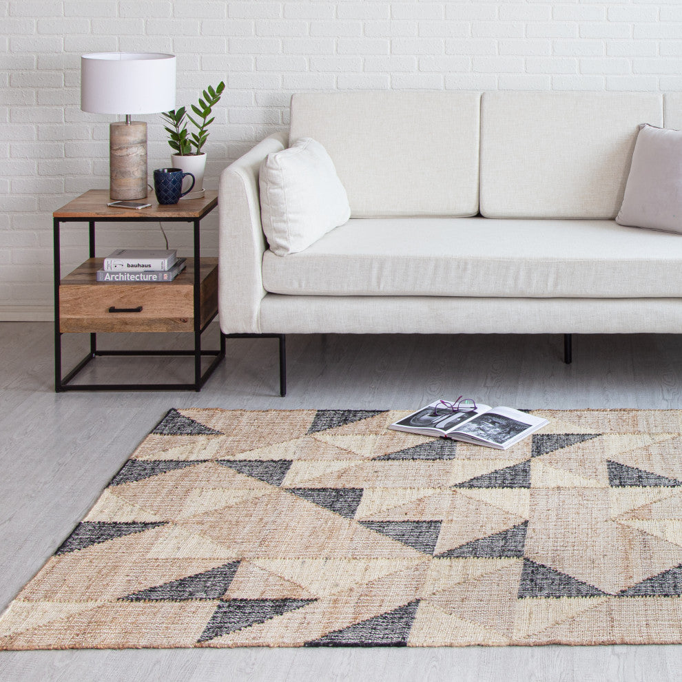 4' x 6' El Matador Natural and Charcoal Geo Flatweave Area Rug