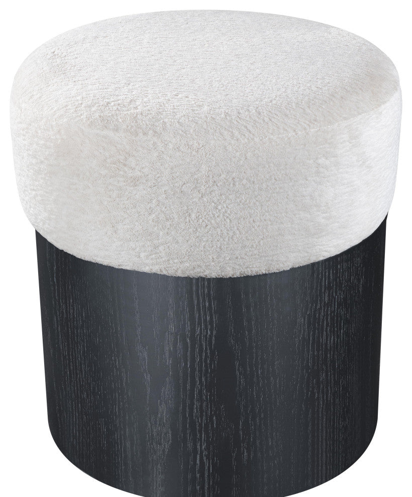Nimes Upholstered Ottoman, Cream, Velour Fur, Black Finish