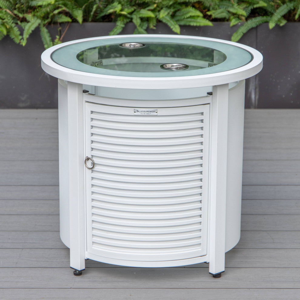 LeisureMod Walbrooke Patio Round Tank Holder With Slats Design, White