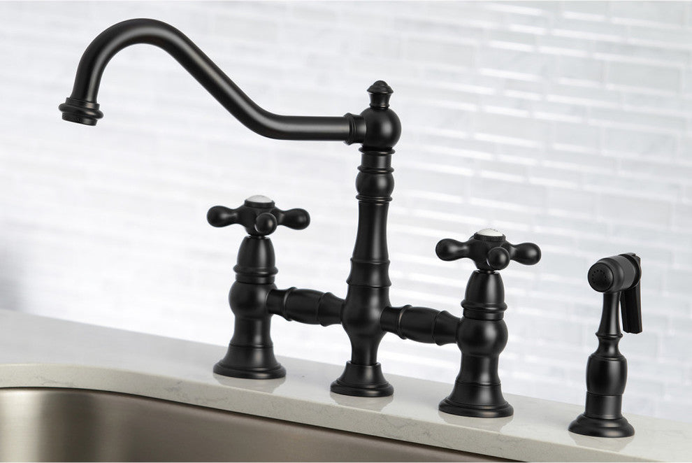 Kingston Brass Bridge Kitchen Faucet With Sprayer, Matte Black