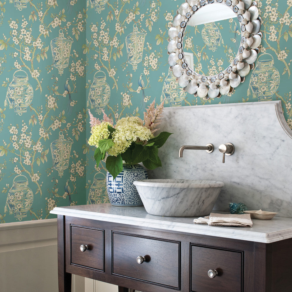 Serenity Turquoise Lanterns Wallpaper Bolt