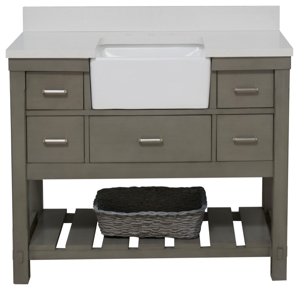 Charlotte 48" Bathroom Vanity, Weathered Gray, Quartz