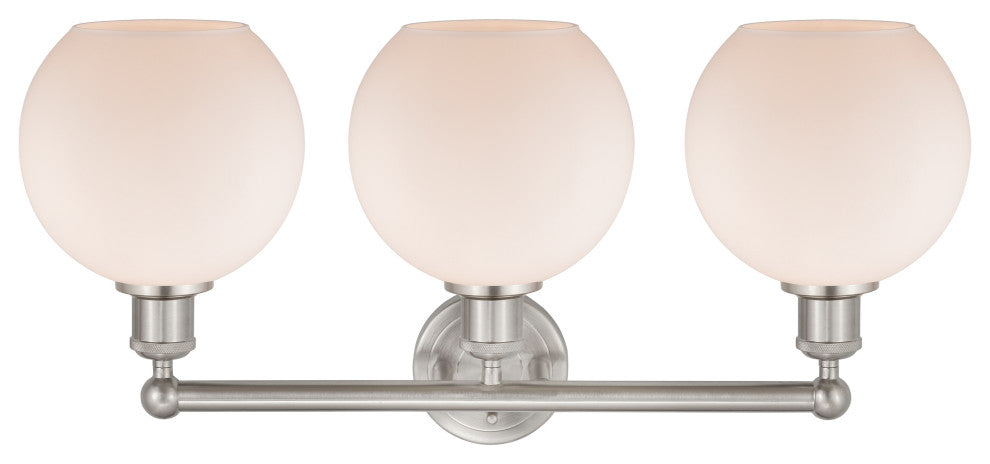 Athens 3-Light 26" Bath Vanity Light, Satin Nickel, Matte White