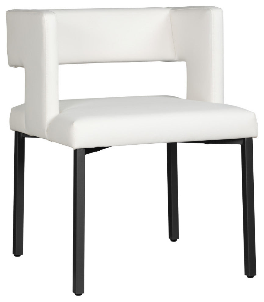 The Caleb Dining Chair, White and Matte Black, Faux Leather and Iron, Set of 2