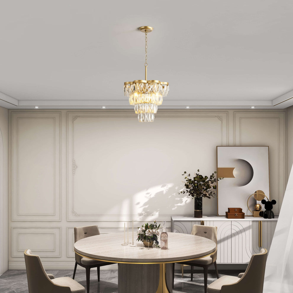 Abigil Gold 4-light Crystal Glass Prism 4-tier Chandelier