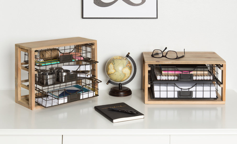 Kate and Laurel Tanner Wood and Metal Desktop Drawers Letter Tray