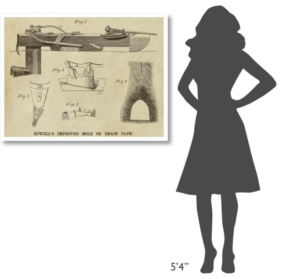 "Howell's Improved Mole or Drain Plow" Paper Print by Inventions, 42"x32"