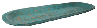 Extra Long Rustic Farmhouse Primitive Wooden Dough Bowl, Turquoise, Long