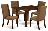 5Pc Dining Set - 4 Parson Chairs, Small Drop Leaf Table, Mahogany Finish