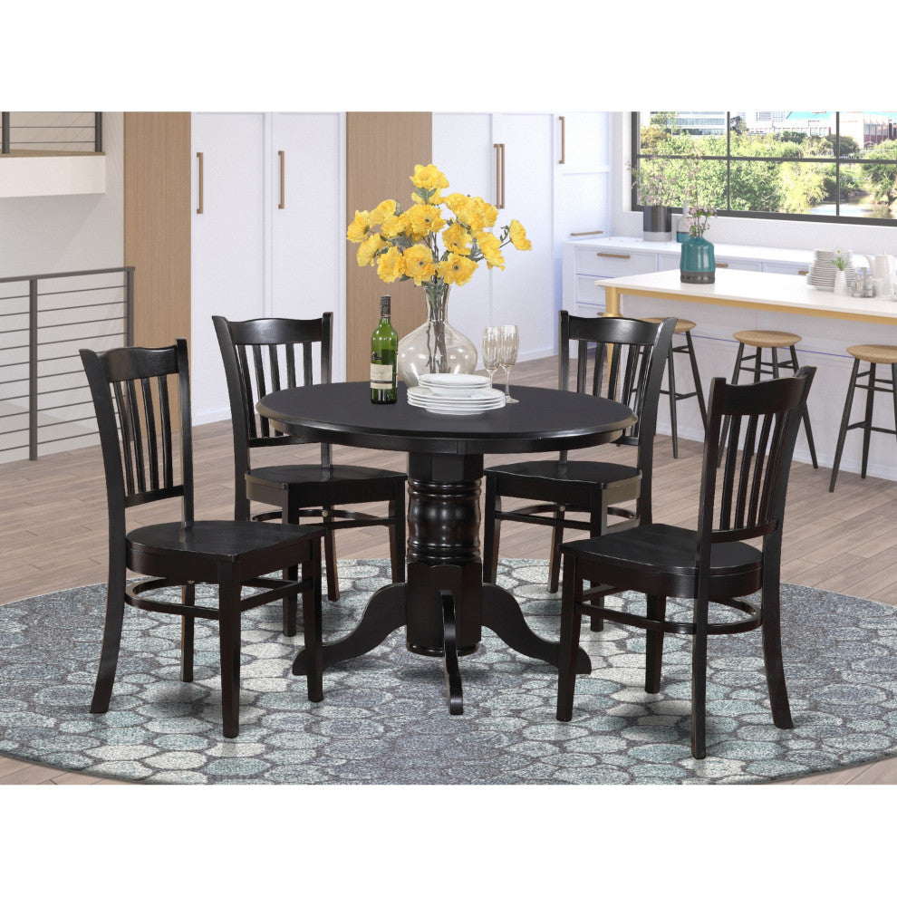 Shgr5-Blk-W 5-Piece Small Kitchen Table Set-Round Table And 4 Dining Chairs
