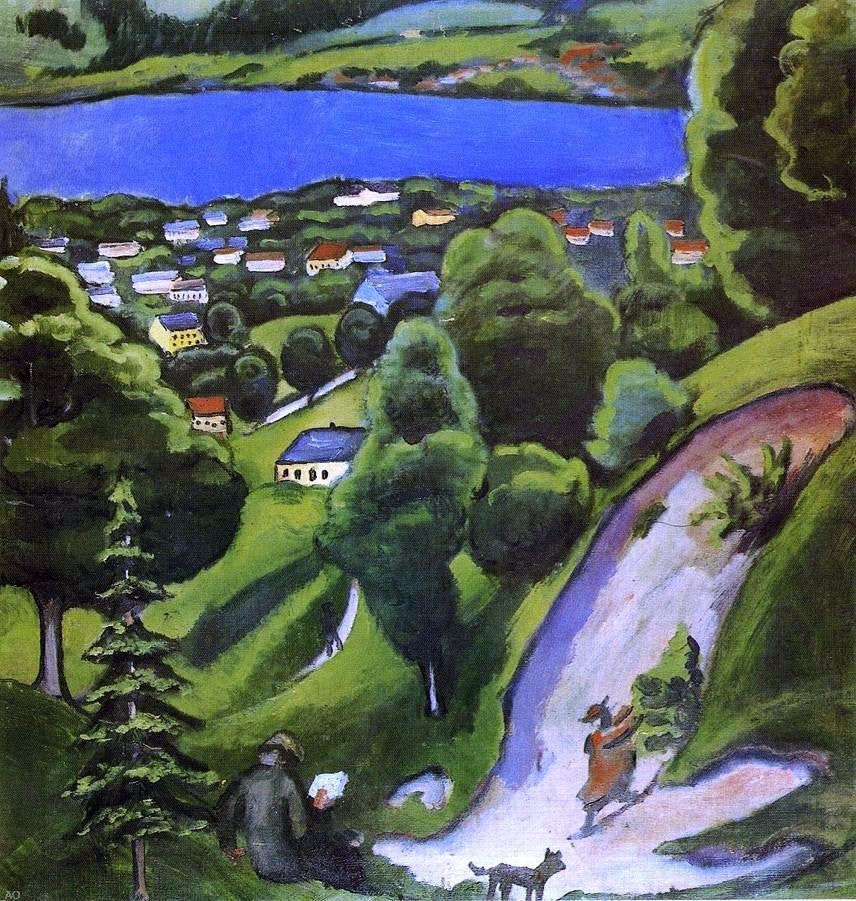 August Macke Tegernsee Landscape With Man Reading and Dog Gallery Wrapped Canvas