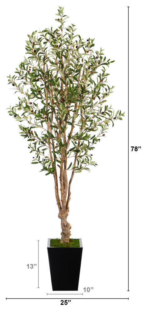 6.5' Olive Artificial Tree, Black Metal Planter