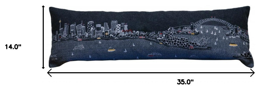 35" Black Sydney Nighttime Skyline Lumbar Decorative Pillow