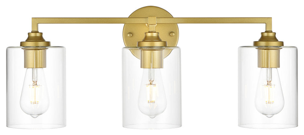 3 Light Brass And Clear Bath Sconce