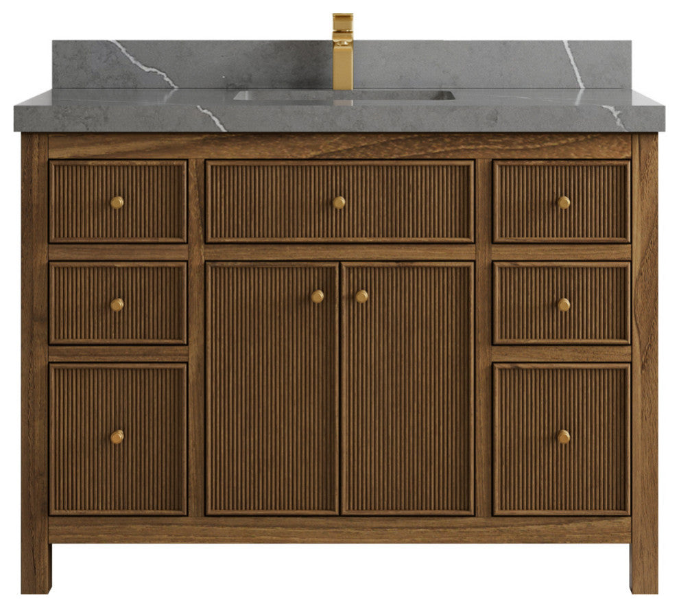 Sonoma Teak 48 Single Sink Vanity in Dark Natural with 2" Piatra Gray Quartz