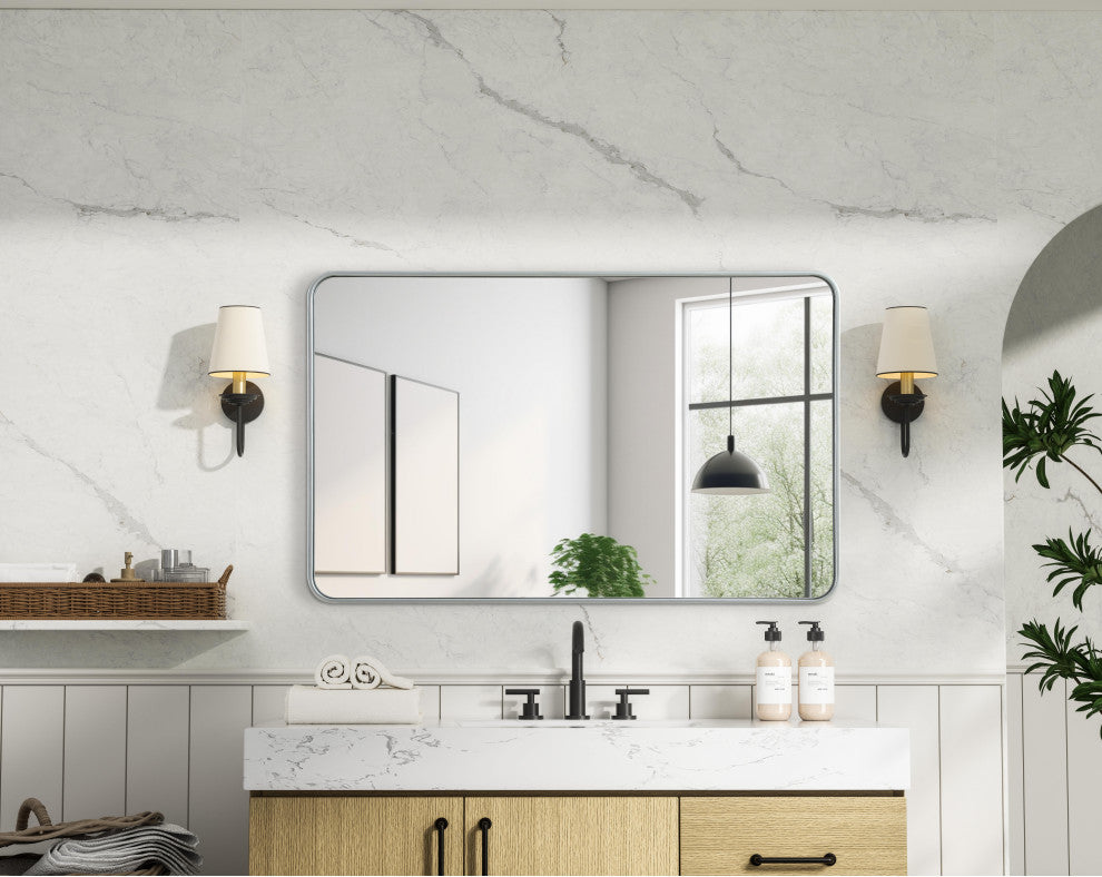 Home Living Contour Metal Rectangle Mirror 30x48, Silver