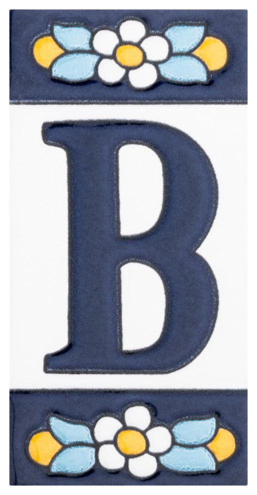 Sevillano Flora Letters 2-1/8 in. x 4-3/8 in. Ceramic Wall Tile, B