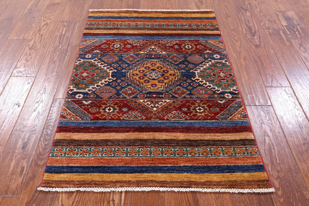 Super Kazak Khorjin Handmade Wool Rug 2' 8" X 3' 11" Q10829
