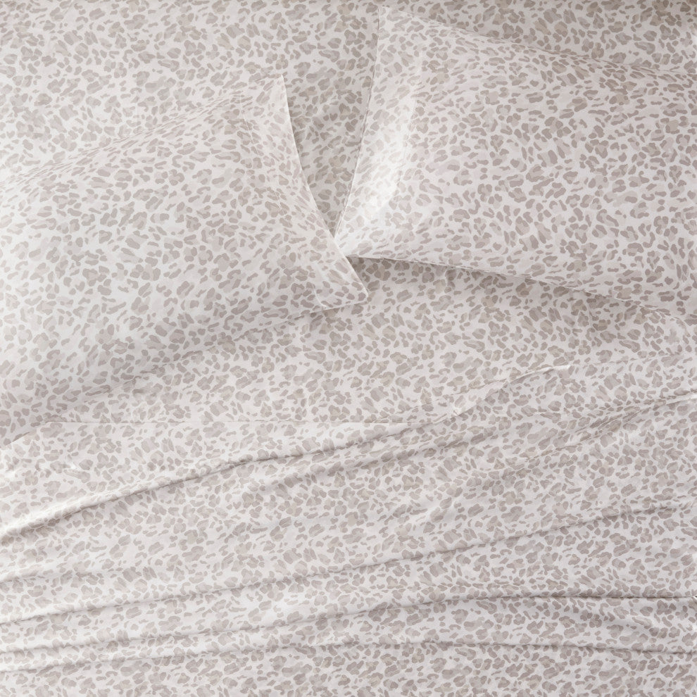 Madison Park Essentials Printed Satin Sheet Set, King Taupe Leopard