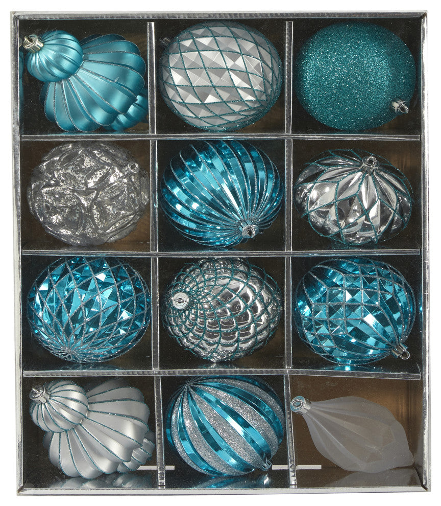 Holiday Lux Shatterproof, 12 Count Xmas Tree Ornaments, 100mm W/ Re-Useable Box