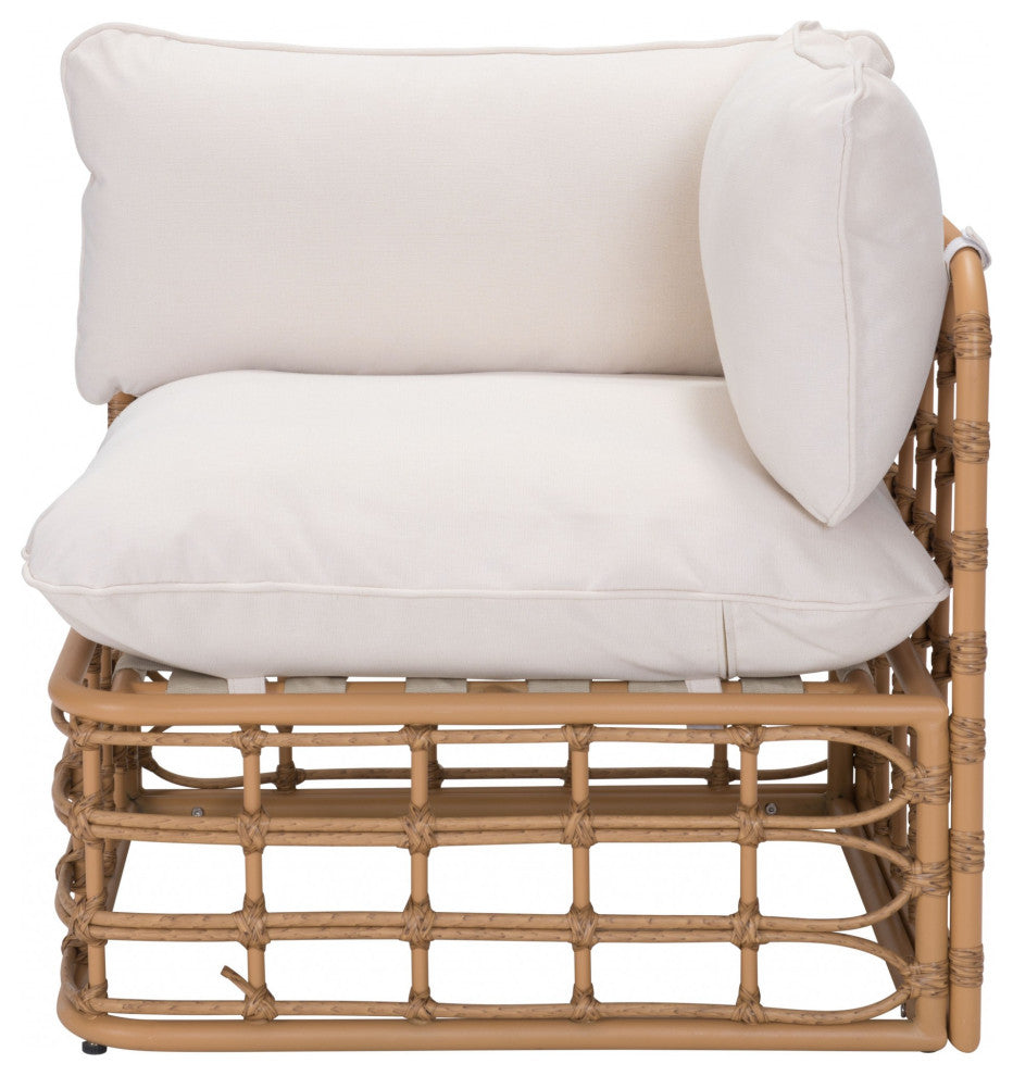 Beige and White Cane Corner Chair