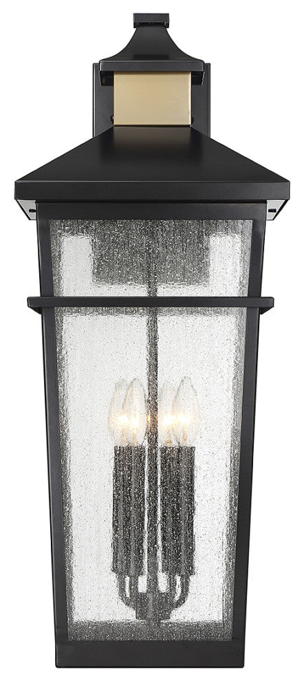 Kingsley 4-Light Outdoor Wall Lantern, Matte Black With Warm Brass Accents