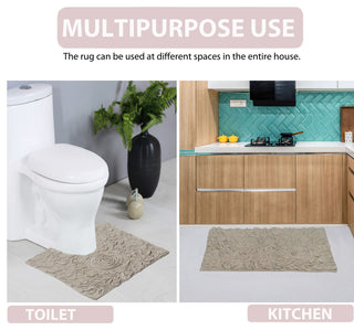 Bell Flower Collection Tufted Bath Rugs, 24"x40" Rectangle, Linen