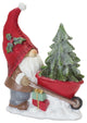 Gnome Figurine With Snowman and Pine Tree, 2-Piece Set