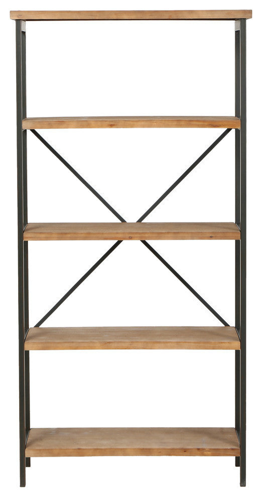 Warner 4 Shelf Firwood Display Bookcase, Antique Brown and Brushed Black Rust