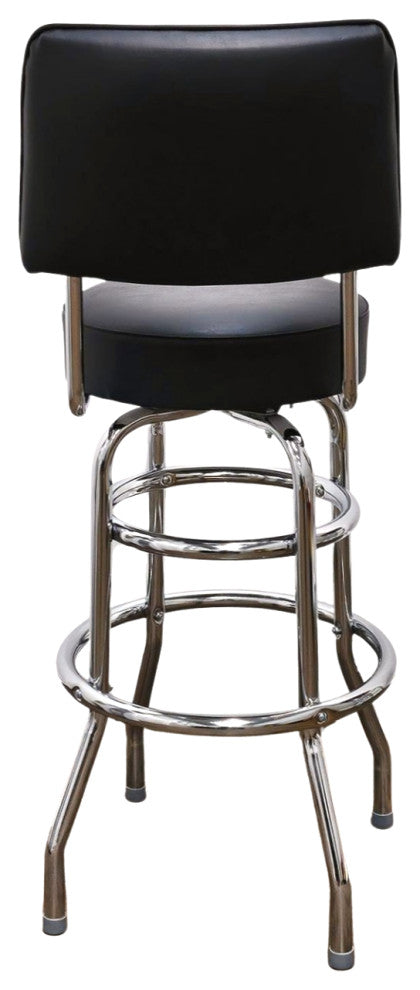 Retro Home Double Ring Upholstered 30" Swivel Bar Stool with Back, Black