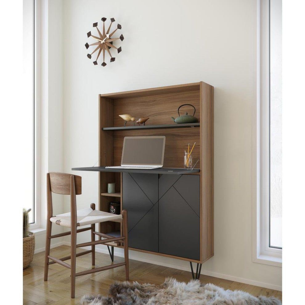 Nexera 611057 Slim Secretary Desk, Nutmeg And Charcoal Grey