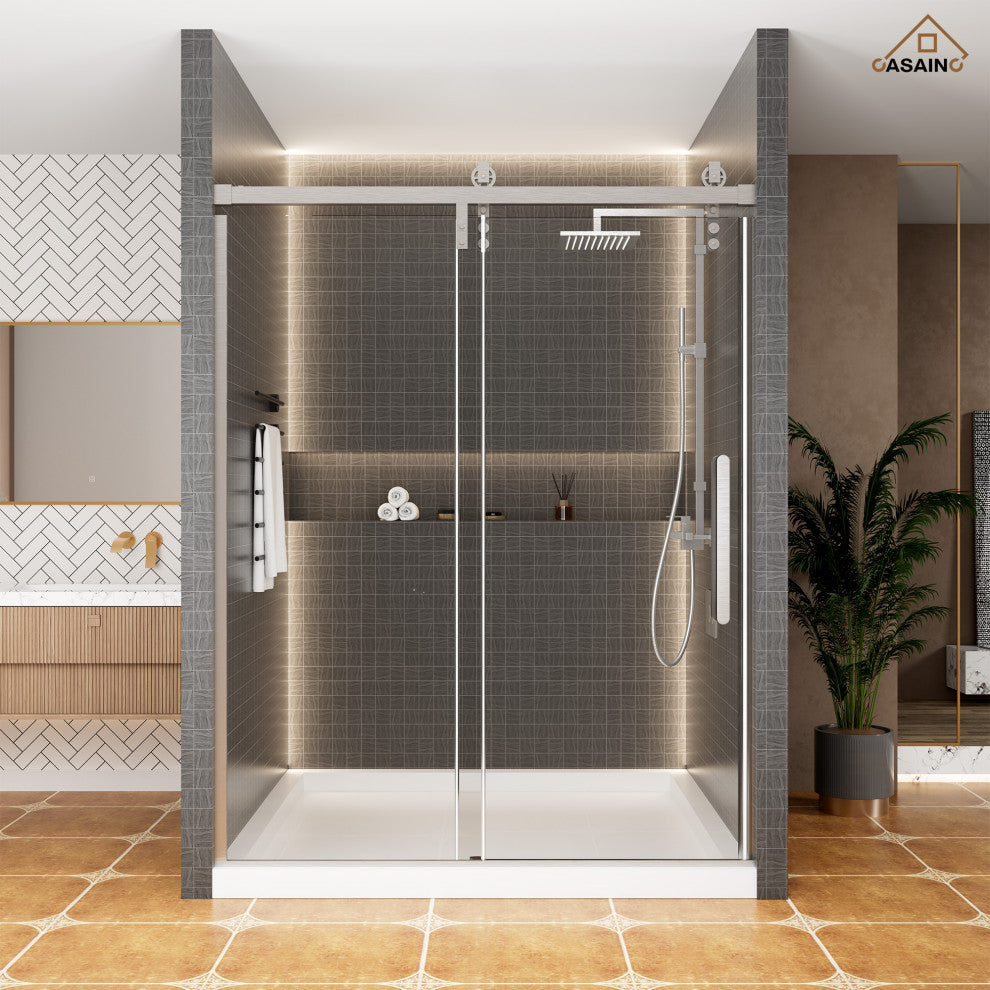 59-in to 60-in x 76-in Frameless Sliding Shower Door, Brushed Nickel
