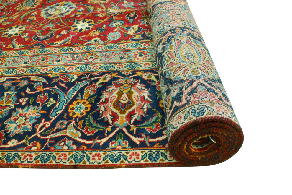 Fine Vintage Distressed Blyth Red/Navy Rug, 8'9 x 11'6