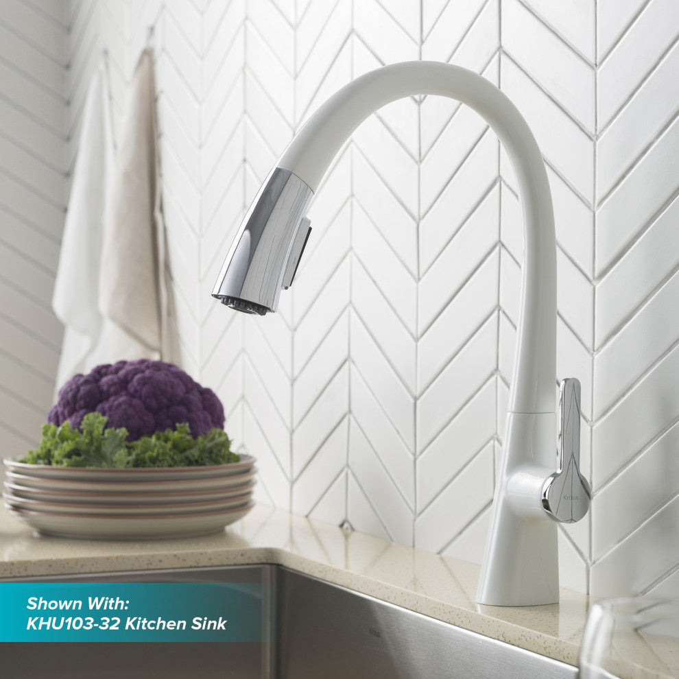 Nolen Pull-Down 1-Hole Kitchen Faucet Chrome White
