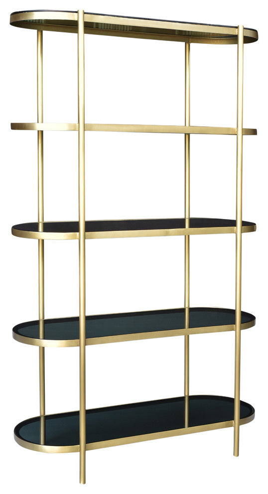 Monique Etagere with Cast Iron frame in Metallic Gold w/ Tempered Smoked Glass